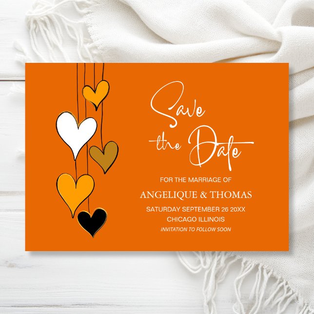 Reserve A Data Orange Heart Theme Wedding Save the Date (Criador carregado)