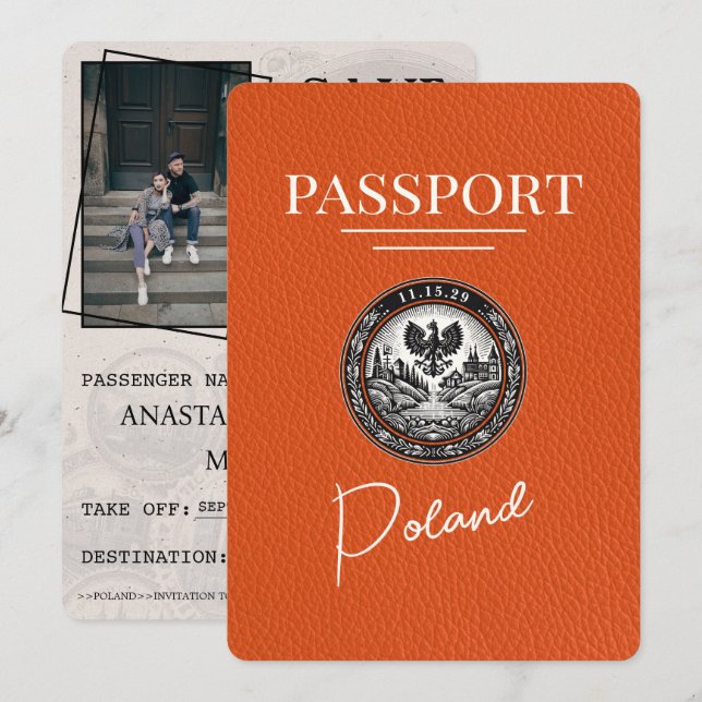 Reserve A Data Orange Polônia Passport Salvar a Data (Frente/Verso)