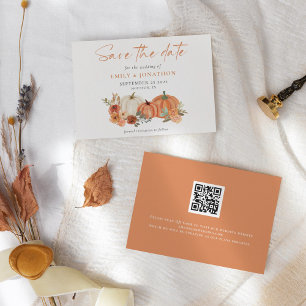 Reserve A Data Orange Pumpkins Autumnal Florals Código QR Casamen