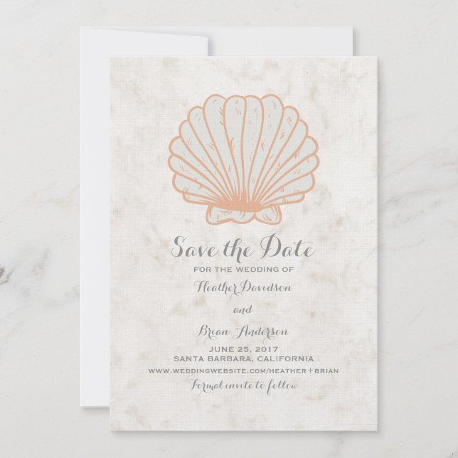 Reserve A Data Orange Rustic Seashell Salve a Data Invite (Frente)