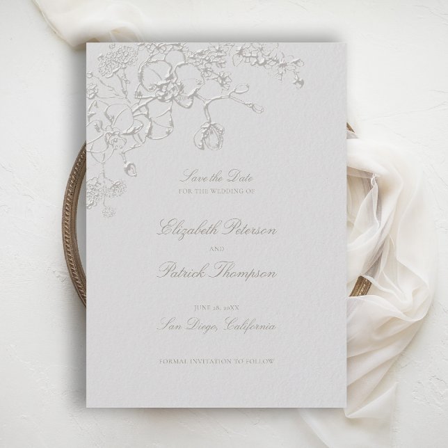 Reserve A Data Orchids Reverie Ivory Formal Traditional Wedding (orchid wedding save the date art sketch romantic modern classic formal elegant ivory)