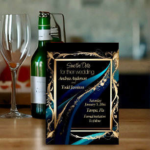 Reserve A Data Ornamentado dourado armação azul preto