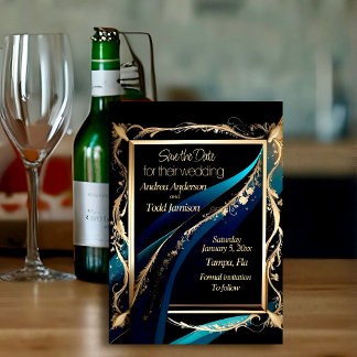 Reserve A Data Ornamentado dourado armação azul preto