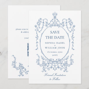 Reserve A Data Ornamentado vitoriano Floral Dusty Blue Código QR