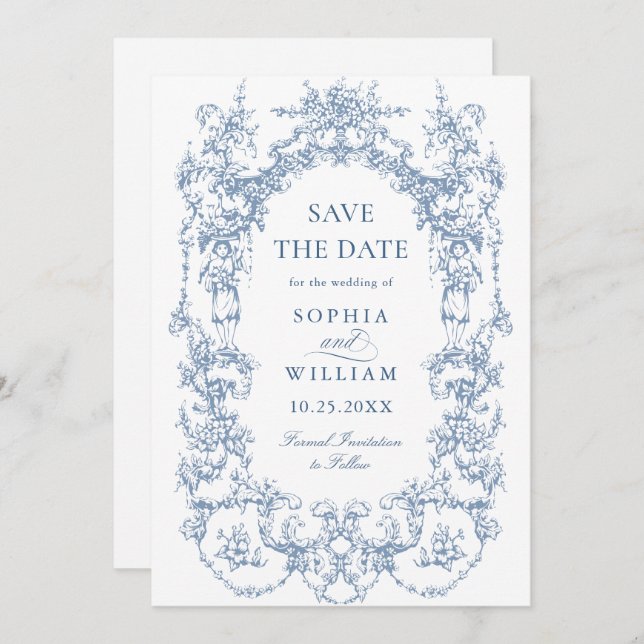 Reserve A Data Ornamentado vitoriano Floral Dusty Blue Código QR (Frente/Verso)