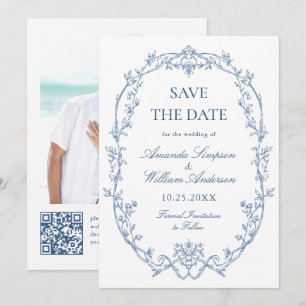 Reserve A Data Ornamentado Vitoriano Floral Dusty Foto de Casamen