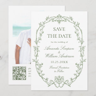 Reserve A Data Ornamentado Vitoriano Floral Sage Foto de Casament