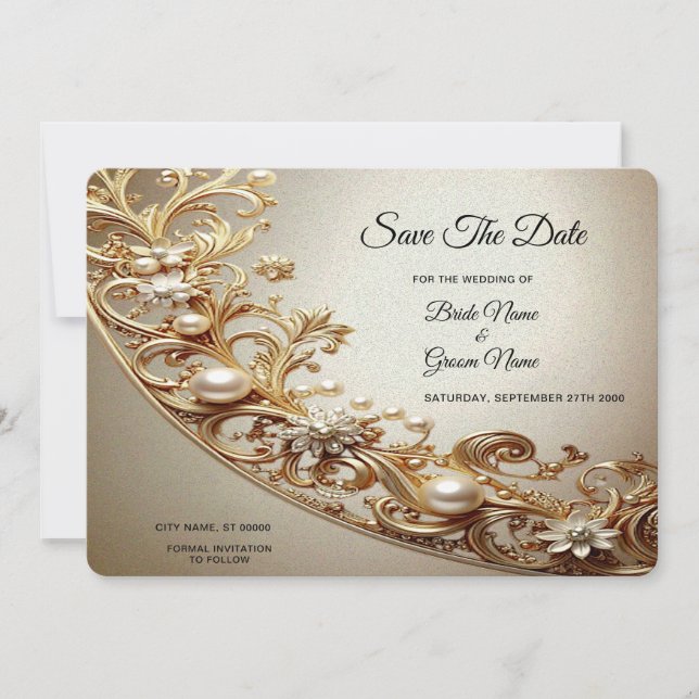 Reserve A Data Ornate Gold Flourish Save The Date (Frente)