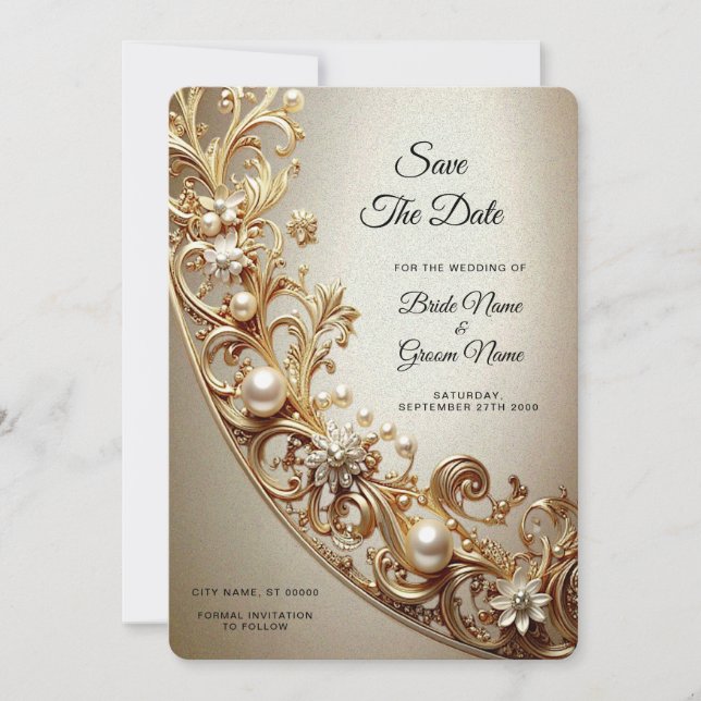 Reserve A Data Ornate Gold Flourish Save The Date (Frente)