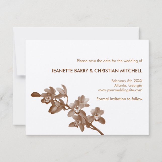 Reserve A Data Orquídea amante do casamento moderno marrom salve  (Frente)