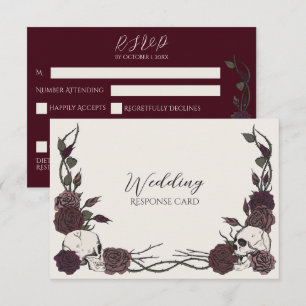 Reserve A Data Osso & Borgonha Crânio Floral Casamento RSVP