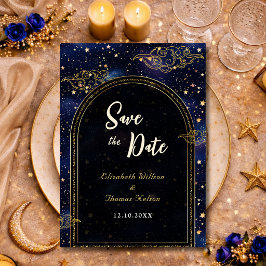 Reserve A Data Ouro azul astronomia celestial estrelas casamento