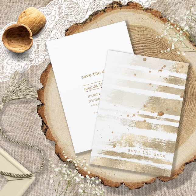 Reserve A Data Ouro Brush Stroke Stripes Wedding ID655 (Criador carregado)