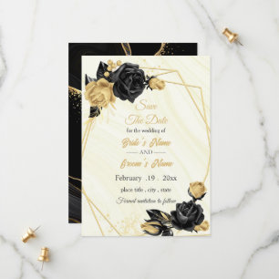 Reserve A Data ouro elegante e geometria floral negra