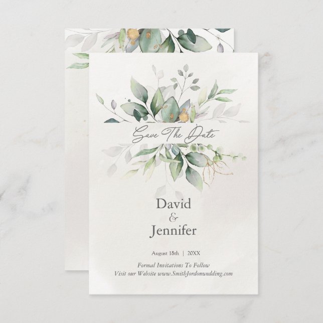 Reserve A Data Ouro Eucalipto Verde (Frente/Verso)