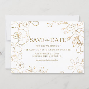 Reserve A Data Ouro Floral Simples Casamento Elegante