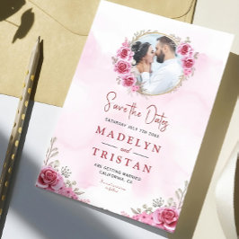Reserve A Data Ouro Rosa Minimalista Floral Casamento