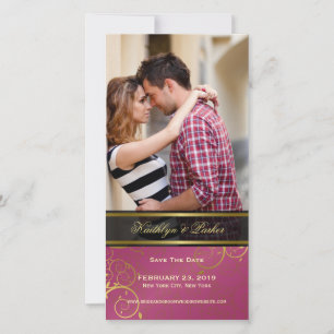 Reserve A Data Ouro Vinha Espiral Foto Colada Elegante Rosa-Chic