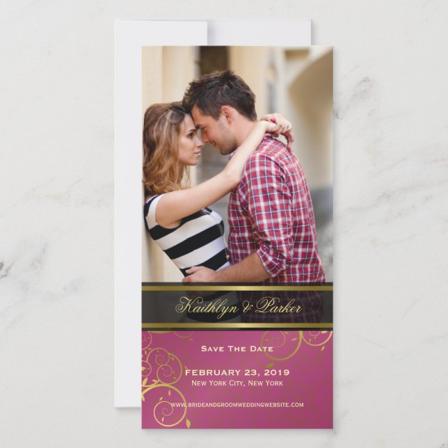 Reserve A Data Ouro Vinha Espiral Foto Colada Elegante Rosa-Chic (Frente)