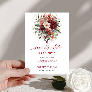 Reserve A Data Outonal Floral Vermelho Dourado Intenso Salvar a D