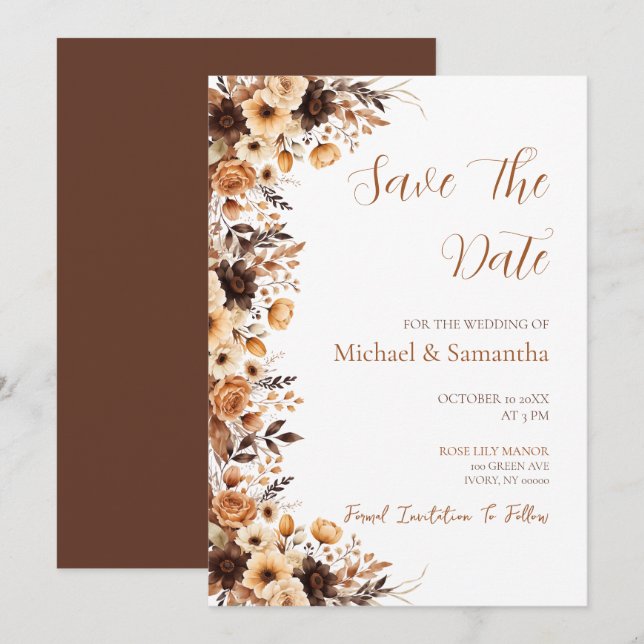 Reserve A Data Outono Bege Rústico e Rosa Marfim Casamento Countr (Frente/Verso)