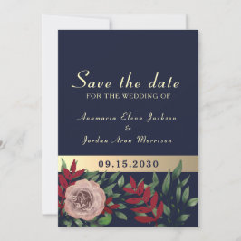 Reserve A Data Outono Casamento Floral Burgundy Marinha