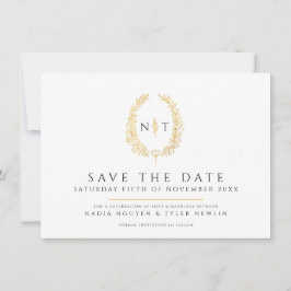 Reserve A Data Oval do casamento de folhas de preto branco
