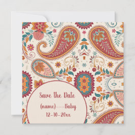 Reserve A Data Padrão Floral Branco Paisley Boho Vibrante