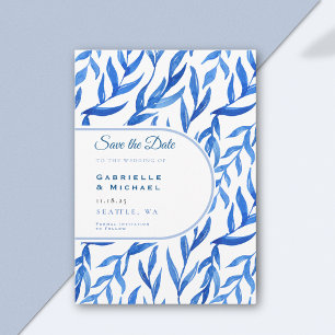 Reserve A Data Padrão Floral de Chinoiserie Azul e Branco de Delf