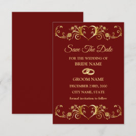 Reserve A Data Padrão Geométrico Dourado Vermelho de Casamento El
