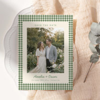 Padrão Xadrez Gingham Verde Retro Foto Casamento