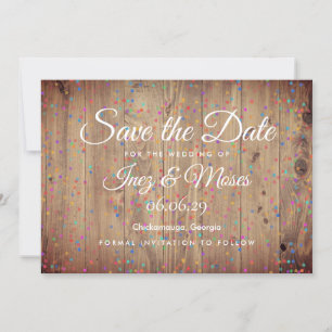 Reserve A Data Painéis de Madeira Rustic Rainbow Confetti Salvar