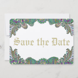 Reserve A Data Paisley Peacock Colors Casamento Salve a Data