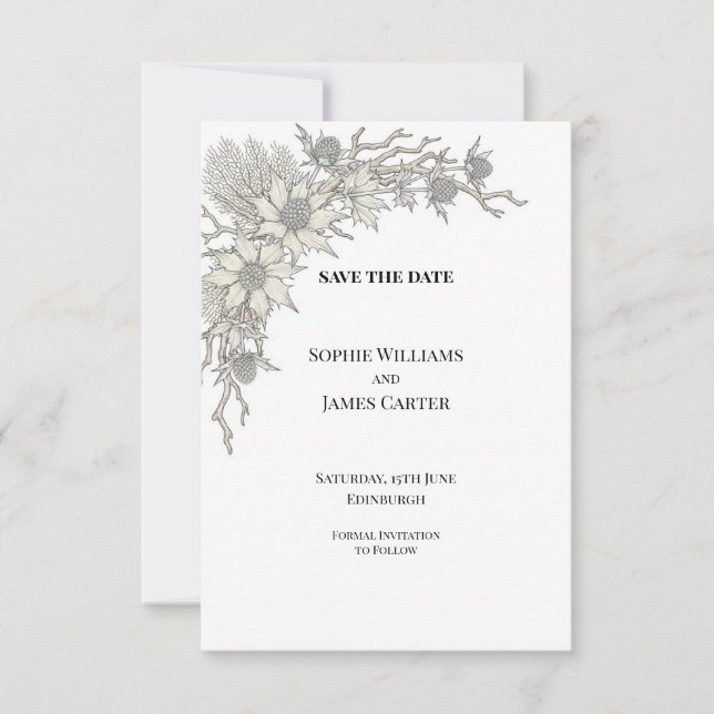Reserve A Data Pale Blue Thistle Casamento Salve a Data (Frente)