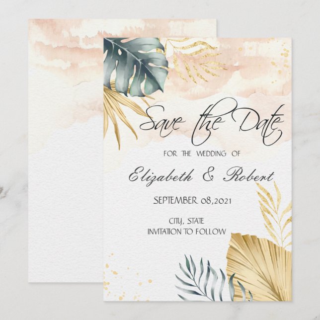 Reserve A Data Palm Deixa Praia Salvar Data (Frente/Verso)