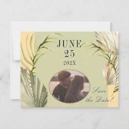 Reserve A Data Palm Leaf Greenery Guarde o Cartão-Postal de Data