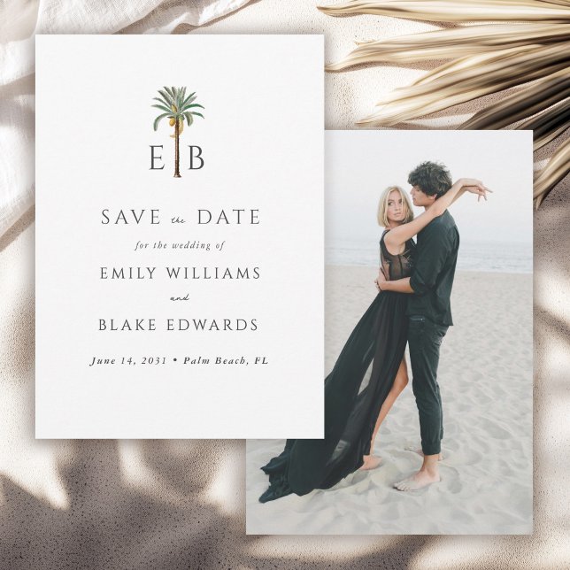 Reserve A Data Palm Logo Tropical Monogram Wedding Save the Date (Criador carregado)