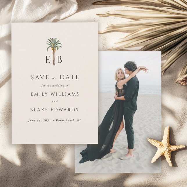 Reserve A Data Palm Logo Tropical Monogram Wedding Save the Date (Criador carregado)
