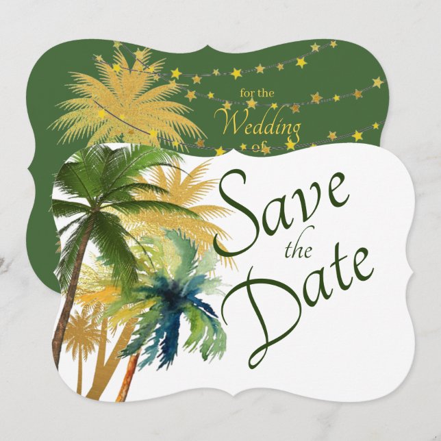 Reserve A Data Palm Tree Beach Casamento Salve A Data (Frente/Verso)