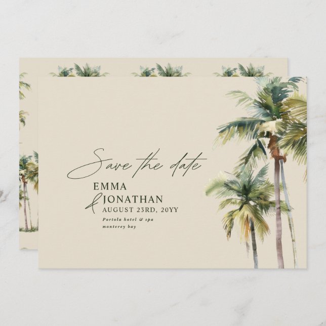 Reserve A Data Palm Tree Destination Elegant Coastal Wedding (Frente/Verso)