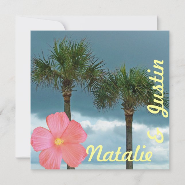 Reserve A Data Palm Trees e Hibiscus Tropical Salvem a Data (Frente)
