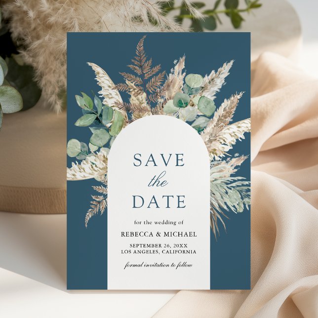 Reserve A Data Pampas Eucalyptus Arch Dusty Blue Wedding (Criador carregado)