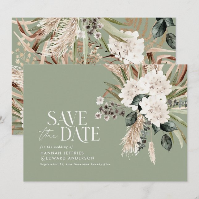 Reserve A Data Pampas rústicas modernas eucalipto botânico elegan (Frente/Verso)