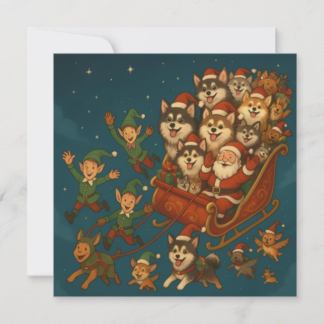 Reserve A Data Papai Noel com cachorrinhos alegres e elfos! (Frente)