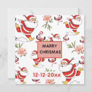 Reserve A Data Papai Noel Festivo, Flamingo e Padrão Floral Rosa