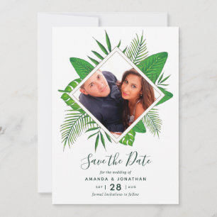 Reserve A Data Papel de seda com folhagem tropical para casamento