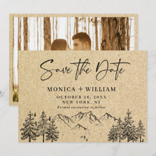 Reserve A Data Papel Kraft Simulado Casamento Montanhoso Desenhad