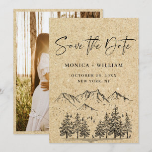 Reserve A Data Papel Kraft Simulado Casamento na Montanha Desenha
