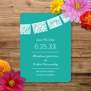 Reserve A Data Papel Picado Bright Aqua   Casamento Salvar A Data