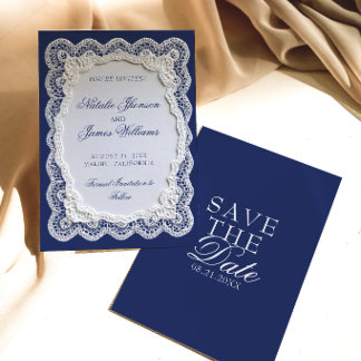 Reserve A Data Papel Royal Azul Renda Toalhinha de Renda Casament